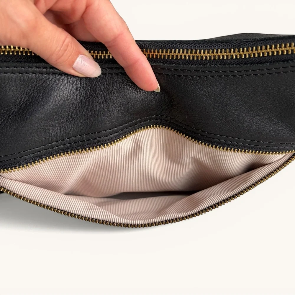Classic Black Leather Shoulder Bag with Gold Hardware